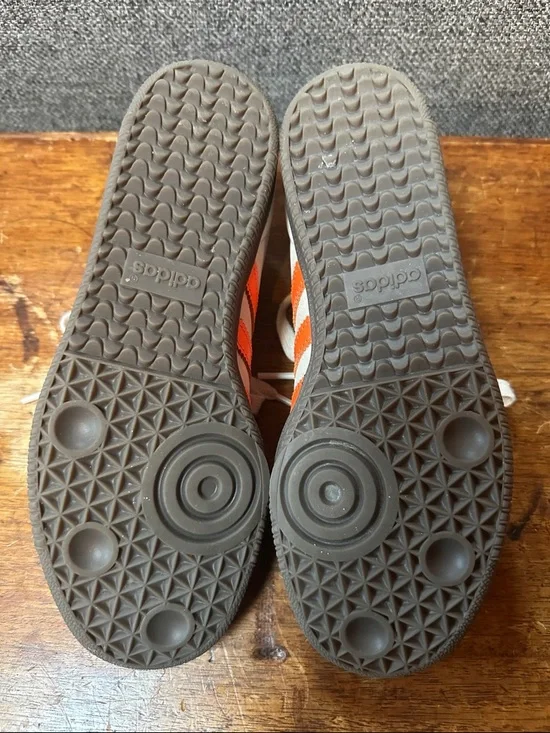 adidas Samba Cream Sneakers with Orange Stripes and Brown Suede - Picture 3 of 7